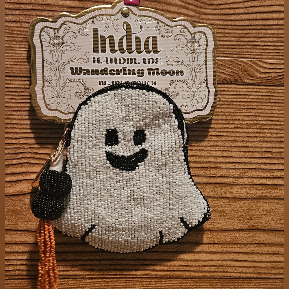 India Wandering Moon Ghost Beaded Coin Purse Pouch - Picture 2 of 6